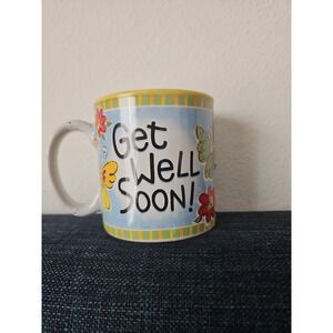 Burton‎ + Burton Get Well Soon Mug Butterfly Flower Yellow Blue Ceramic
